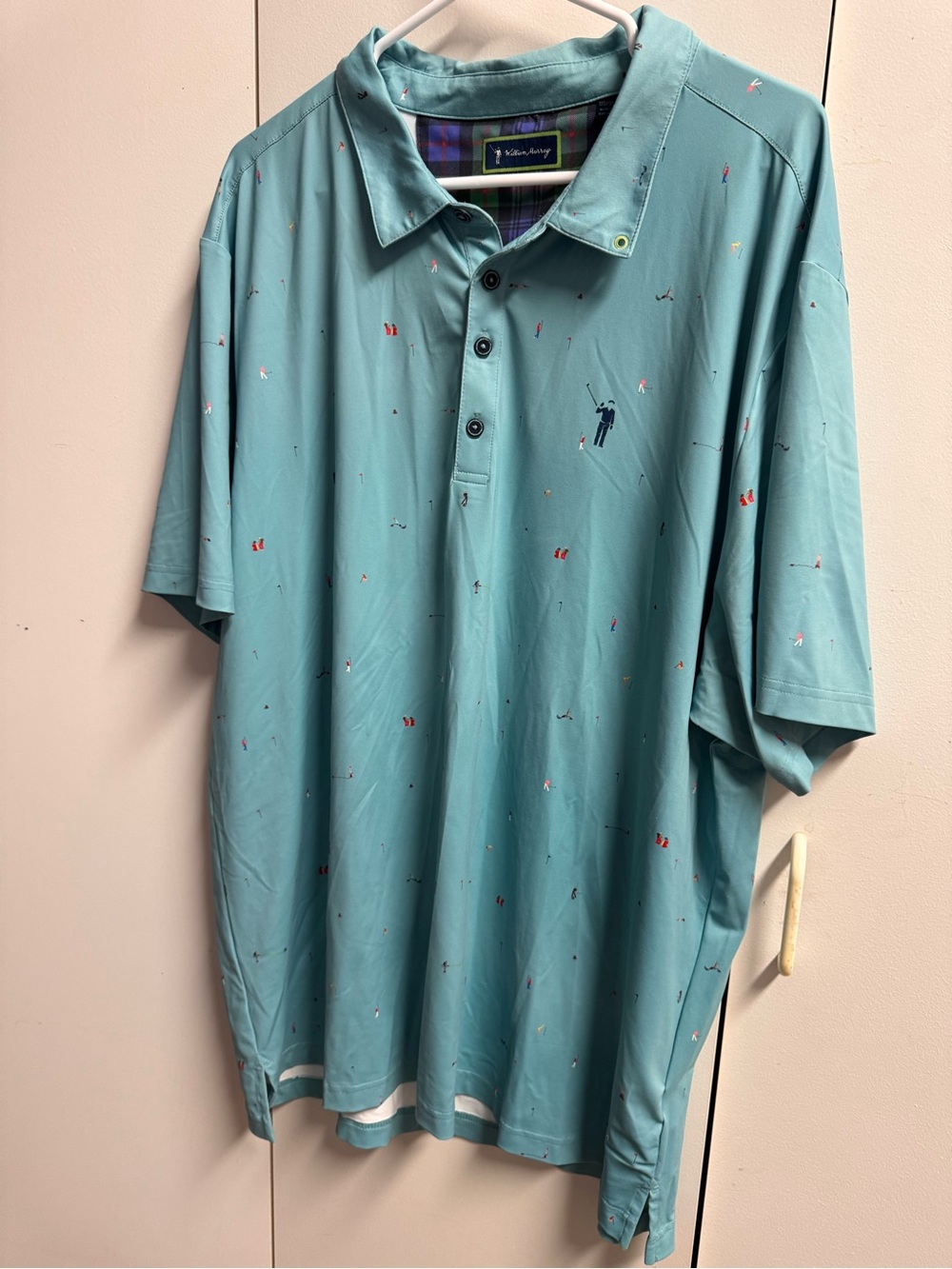 William Murray Golf Teal Micro Golf-Print Performance Polo